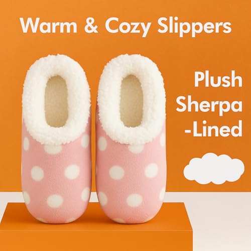 Snoozies Faux Fur Polka Dots Slippers for Women Indoor, Soft Sherpa-Lined House Slippers, Cute House Shoes for Women3
