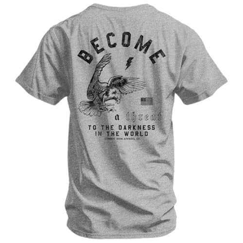Combat Iron Men's Graphic T-Shirt | Become a Threat to The Darkness | Athletic Fit, Tagless Comfort