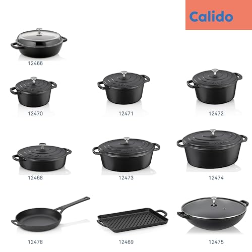 Foto von kela Bräter Gusseisen oval 6 Liter, Dutch Oven CALIDO, Induktion Gussbräter mit Deckel, Gusseisen Topf Brot backen, emailliert, schwarz