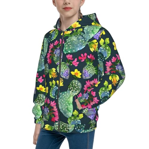 Watercolor Cactuses Kids Pullover Hoodies Boys Zip Up Sweatshirts Girls Athletic Clothes with Pocket