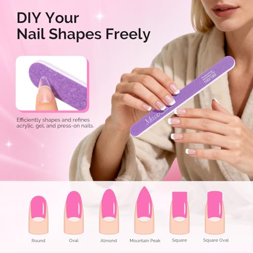 Image of MelodySusie 4Pcs Professional Nail Files 100 /180 Grit, Double Sided Emery Boards for Acrylic, Gel and Natural Nails, Manicure Pedicure Shaping Tools for Home Salon, Pink & Purple
