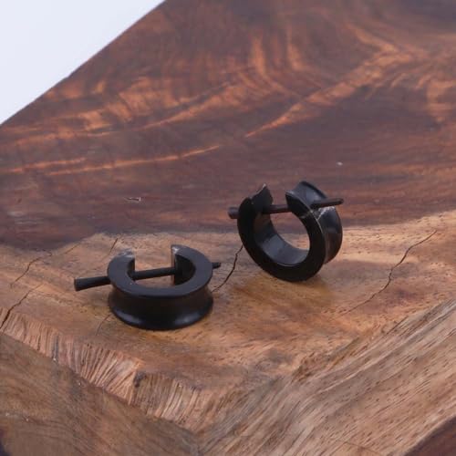 Natural Horn Hoop Earrings with Stick Posts for Men Women, Handcrafted Tribal Style Huggie Earrings Unisex2