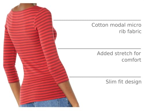 Image of Amazon Essentials Women's Slim-Fit 3 /4 Sleeve Boat Neck Cotton Modal T-Shirt