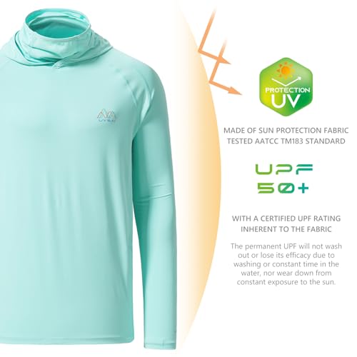 Image of Men's UPF 50+ Hoodie Shirt with Mask Long Sleeve Permanent UV Sun Protection Neck Gaiter Performance T for Outdoor