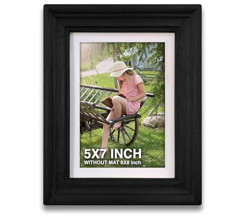 Image of Wooden Rectangular Photo Frame With Mat,Black Photo Frame 5 X 7 Inch With Mat Or 6 X 8 Inch Without Mat For Wall Decoration,Gallery Walls,Best Wooden Photo Frames For Posters & Photos