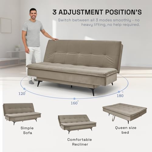 Image of Wakefit Flexia Sofa Cum Bed - Three Seater - Velvet Series Tuscan Tan