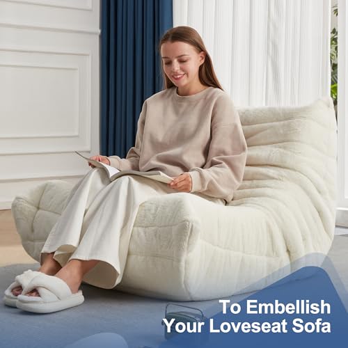 Image of Hobestluk Adults Bean Bag Chair Faux Fur BeanBag Couch for Living Room | White Plush,Ergonomic Design,Memory Foam,UltraSoft,Anti-slip Bottom,No Assembly Required,Decorative Style for Living Room