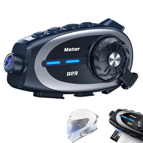 Auriculares Bluetooth para casco de motocicleta con cámara, con cámara 1080P gran angular de 120°, BT5.3, IPX6 impermeable, intercomunicador de 500 m, Siri/uso compartido de música/compatible con