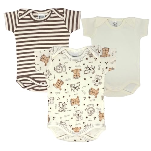 Kit 3 Body Bebê Manga Curta Estampado Safári/Ursinho Listrado Mar...