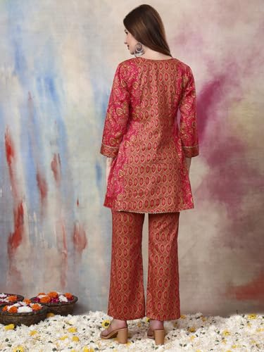 Image of Tissu Women's Plus Size Pure Cotton Grey Floral Tunic with Palazzo Co-ords