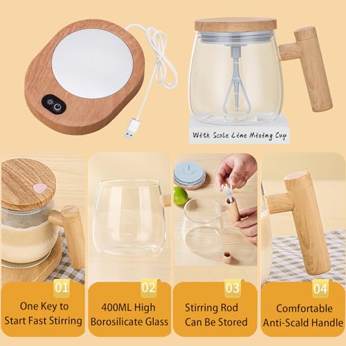 Image of Self Stirring Mug, 400ML Self Stirring Coffee Mug Electric Mixing Mug High Borosilicate Glass Mixing Coffee Mug With 55 Constant Temperature Coaster Suitable for Coffee /Milk /Protein Powder