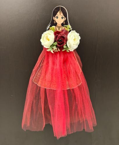 Image of SATYAM KRAFT 2 Pcs Bride Gown Style Decorative Attachment for Small Bags | Net Gown Doll Design for Suitcase Decor, Trousseau Packing, Wedding Decor, Engagement & Gift Wrapping (Red)