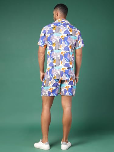Image of Rigo Printed Co-Ord Set for Men | Casual Shirt & Shorts Night Suit Set | Lounge-wear Nightdress Pajama Set for Mens & Boys | Night Wear, Beach Wear, Vacation Wear Outfit White