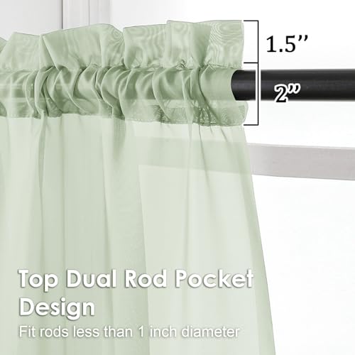 Image of OVZME Light Green Sheer Curtains 84 Inches Long 2 Panels - Soft Light Filtering Window Sheer Panels for Living Room /Bedroom, Top Dual Rod Pocket, 1 Pair, Each 42Wx84L Inches