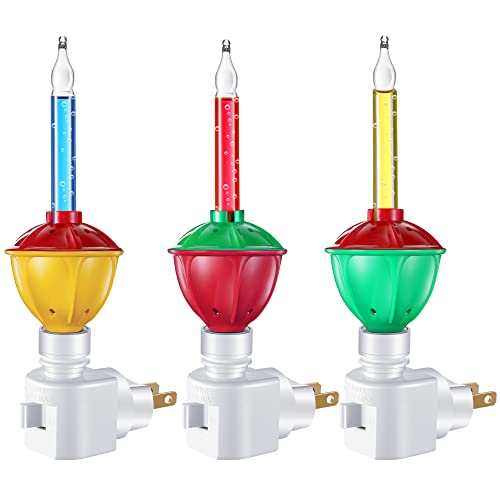 Image of Sumind 3 Pieces Christmas Bubble Lights, Traditional Vintage Night Bulbs with E12 Candelabra Base, Colorful Fluid Christmas Lights with Swivel Plug in Base(White)