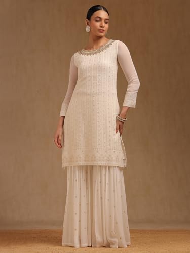 Image of Soch Womens Georgette Embroidered Suit Set With Beads And With Stones