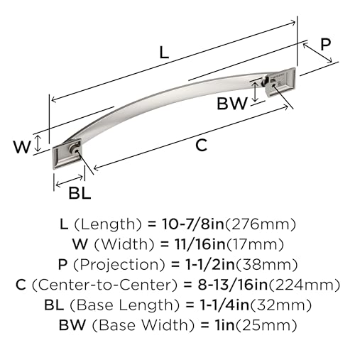 Image of Amerock Candler 8-13 /16 inch (224mm) Center-to-Center Polished Nickel Cabinet Pull, BP29351PN