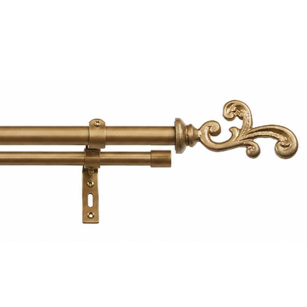 The Decor Mart 48"-88" Adjustable Double Curtain Rod For Door & Windows With Brackets Set Curtains Hanging Extendable Iron Metal Pipe Holder With Regal Metal Finial