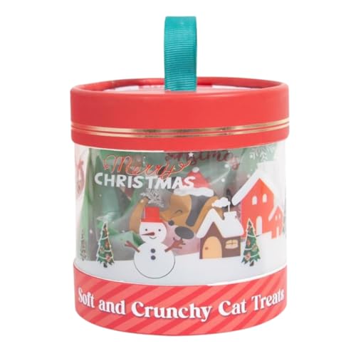 Festive Cat Treats Christmas Pack – 10 Bags of Crunchy Pillow Snacks in Salmon, Beef, Catnip & Chicken Flavours – Holiday Reward Bites in Festive Gift Packaging for Cats