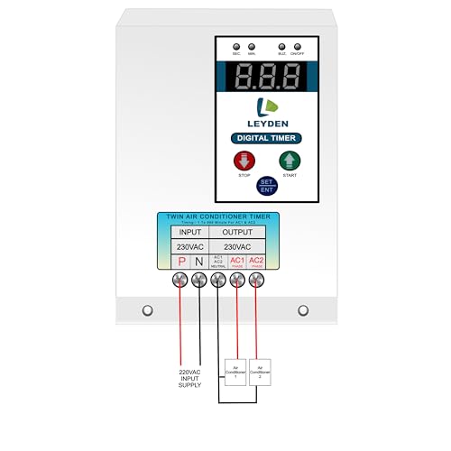 Image of LEYDEN TM-DAT 30A, 220VAC, 1-999 Minutes on Off Digital Timer Switch for Dual AC Timer Switch for 2 Air Conditioner for Energy Saving (1-Year Warranty)