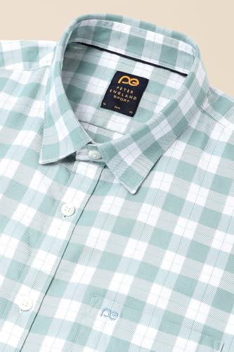 Image of Peter England Men's Checkered Cotton Shirt | Smart Casual | Full Sleeves