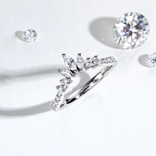 Moissanite Wedding Band D Color Lab Created Diamond S925 Sterling Silver Marquise and Round Cut Moissanite Curved Stackable Anniversary Rings for Women3