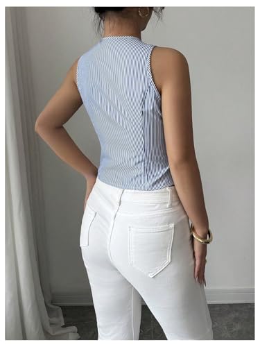 GORGLITTER Women's Striped Button Up Vest Tops Sleeveless Work Office Waistcoat Suit Vest Blazers3