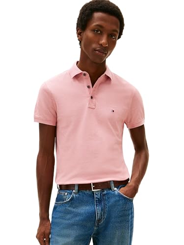 Image of Tommy Hilfiger Men's Short Sleeve Polo Shirts in Slim Fit with Stretch and Organic Pique Cotton