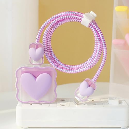 Image of Like Star Charger Protection Cover 4 in 1, Compatible for iPhone Charger only 18W & 20W, Spiral Cable Protector for Charging Cable, Charger Protector with 3D Design