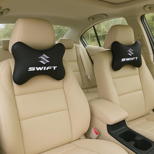 Image of Maruti Suzuki Swift Car Headrest Neck Pillow - Neck Support Cushion for Driving | Soft Polyester, Ergonomic, Pain Relief, Travel Use | 26 x 18 cm (Black)