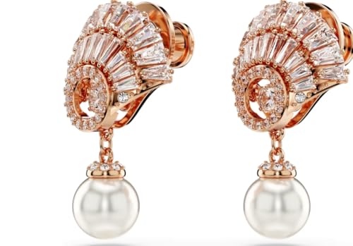 Idyllia drop earrings Crystal pearl, Shell, White, Rose gold-tone plated2