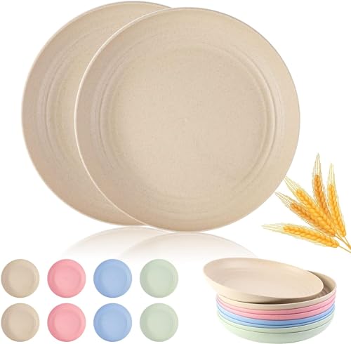 Happybase 8 inch Lightweight Unbreakable Dinner Plates, 8 Pack Extra Large Plastic Plates, Dishwasher Microwave Safe, Dessert Pizza Pasta Bread Snack Salad Plates for Picnic, Camping & BBQ