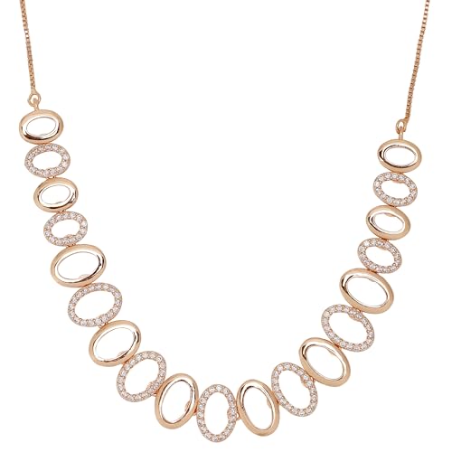 Image of Nilu's Collection Rose Gold Plated | American Diamond Stone Studded | Anti Tarnish Jewellery Set for Women and Girls | Matching Earrings | Perfect for Weddings and Special Occasions (Style 2)