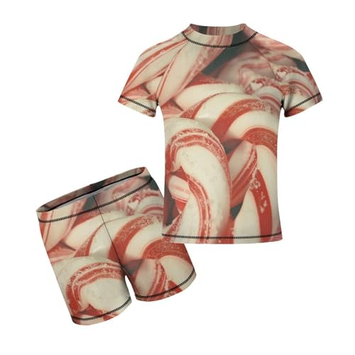 Peppermint Candy Canes ChristmasChildren's Casual Swimsuit Set - Simple and Versatile