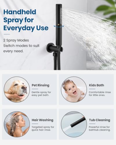 Conjunto de grifo de ducha Airuida, sistema de ducha de 12 pulgadas en negro mate con cuerpo de válvula de instalación, ducha de mano de 2 funciones y cabezal de ducha tipo lluvia miniatura 6