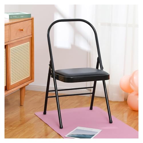 MZZKFC Foldable Double Beam Yoga Auxiliary Chair, Backless Yoga Chair with Anti-Slip Foot Pads, Balance Handstand Training Tool for Push-Ups/Core Workouts(Black)