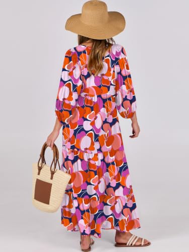 Image of ANRABESS Womens Boho Floral 3 /4 Puff Sleeve Maxi Dress