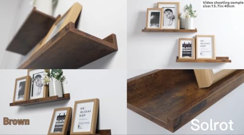 Image of Brown Floating Shelves for Wall Decor, 30 in Shelf with Lip Set of 2 | 4.5 inch Deep Display Picture Ledge Shelf, Long Wall Mounted Storage Shelves for Bedroom, Bathroom, Living Room, Kitchen, Nursery