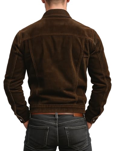 Men's Vintage Corduroy Lapel Jacket,Single Breasted Work Coat with Multi Pockets,Durable Warm Outerwear,Casual4