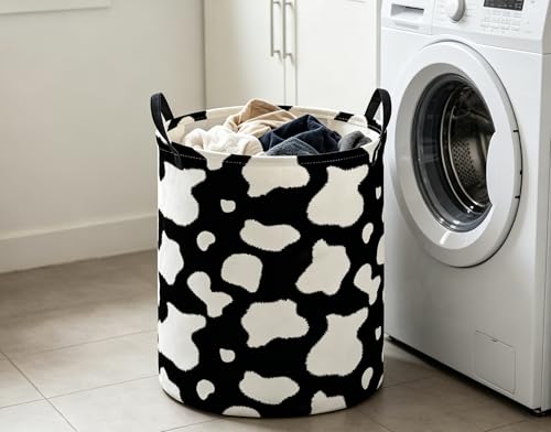 Image of ESSME Kids Laundry Basket,Cow Hamper Collapsible Canvas Waterproof Storage Bin for Boys, Cute Hamper,Gift Baskets(Cow)