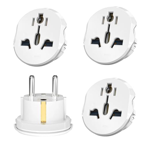 Jonuin 3PC Adaptador de Viaje Universal, Adaptador Enchufe Universal para España, Adaptadors de Enchufe EU a UK, Accesorios De Viaje para La Mayoría De Países De (Blanco)