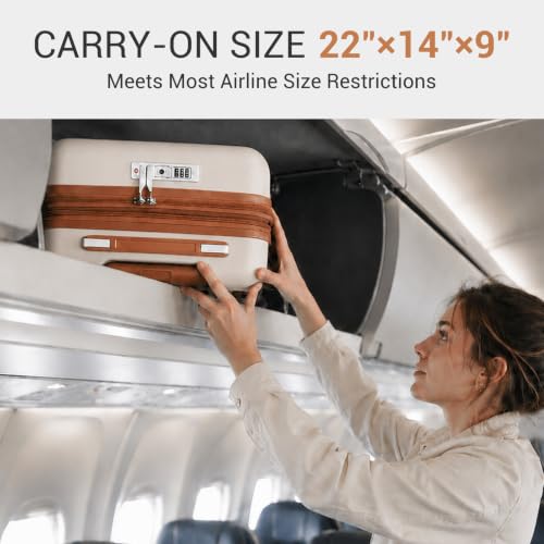 Image of Kono Carry On Luggage Sets 2 Piece, 20 Inch Expandable Hardshell Suitcase | 22x14x9 Airline Approved with Toiletry Bag, Lightweight PC+ABS, Spinner Wheels, TSA Lock, for 1-3 Days Trips, Cream White