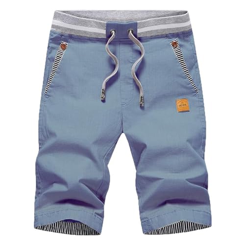 ZOXOZ Kurze Hosen Herren Shorts Sommer Freizeit Chino Stretch Kurze Hose Herren Baumwolle mit Taschen Denim Blau L