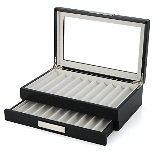 Image of 4 Less Co 20 Pen Wood Display Case Holder Storage Collector Organizer Ebony Box 314020E