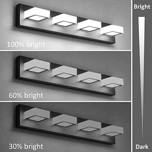 Image of Ralbay Black Vanity Light Dimmable 4 Lights LED Modern Bathroom Vanity Lighting Fixtures Modern Stainless Steel Acrylic Rotable 360 Vanity Wall Light Over Mirror