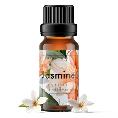 Image of Esslux Jasmine Essential Oil | 100% Natural Aromatherapy Oil for Skin Care | Perfect for Diffusers, Candle, and Soap Making | Invigorating Scent for DIY Projects, 10 ML
