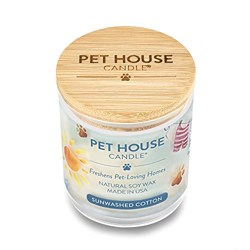 One Fur All - 100% Natural Plant-Based Wax Candle, 30+ Fragrances - Pet Odor Eliminator, Appx 60 Hours Burn Time, Scented Jar Candles – Pet House Candle, Sunwashed Cotton #TOP2