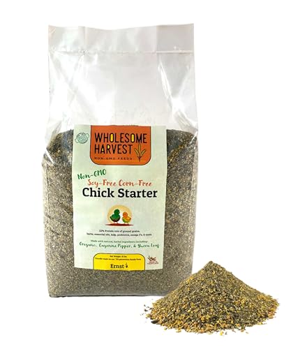 Wholesome Harvest - Corn & Soy-Free Chick Starter Feed - All Grain & Non-GMO Chick Food Starter with Omega 3 - Chicken Feed for Growing Healthy Chicks with High-Protein 22% and Probiotics - 10 Lb