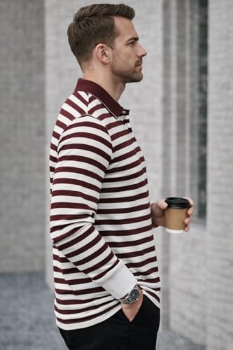 Image of Mack Jonney Men's Premium Striped Polo T-Shirt | Long Sleeve Cotton Blend | Casual & Smart Wear-M6721