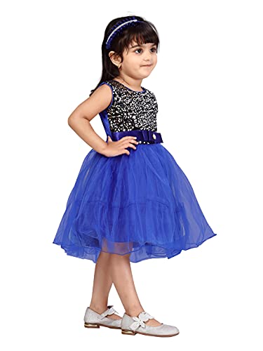 Image of MUHURATAM Girl's Net Fit and Flare Knee-Length Dress